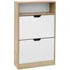 Image de VASAGLE Meuble à Chaussures 2 Portes Battantes, Étagère à Chaussures, Compartiment Ouvert, Séparateur Réglable, 8 à 12 Paires, pour Petite Entrée, 24 x 60 x 102 cm, Blanc et Couleur Boisée LBC04NW