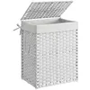 Image de SONGMICS Panier à Linge de 90L, tissé à la Main, Corbeille à vêtements en rotin synthétique, avec Couvercle et poignées, Pliable, Sac intérieur Amovible, Blanc LCB51WT