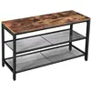 Image de VASAGLE Banc à Chaussures, avec Étagères en Maille, Rangement à Chaussures, Couloir, Entrée, Gain de Place, Métal, Industriel, Marron Rustique et Noir LBS74X