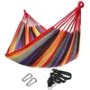 Image de SONGMICS Hamac, 210 x 150 cm, double, charge 300 kg, pour terrasse, balcon, jardin, extérieur, camping, avec sac de transport, sangles et mousquetons, Rayures Rouges et Jaunes GDC210
