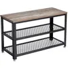 Image de VASAGLE Banc à Chaussures, Étagère de Rangement à 2 Niveaux, Organisateur, à Chaussures, 73 x 30 x 45 cm, pour entrée, Salon, Cadre en Acier, Style Industriel, Grège et Noir LBS73MB
