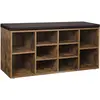 Image de VASAGLE Custos Collection - Banc à Chaussures, Banc de Rangement avec Coussin Rembourré, 10 Compartiments, Étagères Réglables, pour Salon, 30 x 104 x 48 cm, Marron Rsutique et Marron LHS010X01