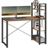 Image de VASAGLE Bureau avec ÉtagÈres RÉversible À Gauche ou À Droite, Longueur 120 cm, Table d'Ordinateur, pour Bureau À Domicile, Montage Facile, Marron Rustique et Noir LWD48X