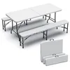 Image de vounot® Ensemble Table Pliante et Bancs Pliables Camping 180cm HDPE Style Polyrotin 8 Places Fonction Portable Convient pour la Terrasse, Le Camping, Le Jardin, Table de Pique-Nique Blanc