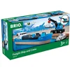 Image de BRIO World - 33534 - Navire Porte Conteneurs - Accessoire pour circuit de train en bois - Vendu avec un wagon grue - Jouet pour garçons et filles dès 3 ans