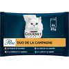 Image de GOURMET | PERLE | Duo de la Campagne | Chat Adulte | Poulet et Boeuf, Veau et Canard, Lapin et Gibier, Dinde et Agneau| Sachets Fraîcheur | Lot de 12 x (4 x 85 g)