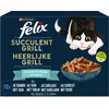 Image de FELIX | SUCCULENT GRILL | Chat Adulte | Effilés en Sauce Tellement Irrésistible | Sélection de Poissons : au Saumon, Thon, Cabillaud, Carrelet | Sachet Fraïcheur | Lot de 6 x (12 x80 g)