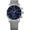 Image de Tommy Hilfiger Montre Multifonction à Quartz pour Homme de 44mm avec Cadran Bleu, Boîtier en Acier Inoxydable et Bracelet Maille, Résistant à l'eau 3ATM - 1791398