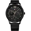Image de Tommy Hilfiger Montre Multifonction à Quartz pour Homme de 44 mm - Cadran Noir avec Motif Clou de Paris, Bracelet en Maille Acier Inoxydable Noir, Résistante à l'eau 5ATM - 1791420