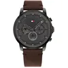 Image de Tommy Hilfiger Montre Analogique Multifunction à Quartz pour Homme avec Bracelet en Cuir Marron Foncé - 1791799