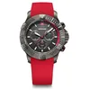 Image de WENGER Montre Homme Seaforce Chronograph Ø 43 mm, Swiss Made, Quartz Analogique, Étanche Jusqu’à 200 m, Bracelet en Silicone, Noir/Rouge