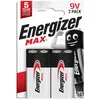 Image de Energizer Max Pile 9V (Lot de 2) - Alcaline Neuf Volts - Énergie Longue durée - pour Les Détecteurs de Fumée et Les Radios - Emballage 100% Recyclable et sans Plastique - Conservation 5 Ans