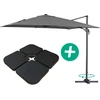 Image de Parasol jardin déporté Alu "Sun 3" - Carré - 3 x 3 m - Gris - Dalles incluses