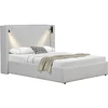 Image de Lit double en velours côtelé avec coffre et lampe intégré "Cortina" - 160 x 200 cm - Beige