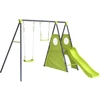 Image de Portique de jeu en métal avec toboggan "Kylian" - 4 agrès - Vert
