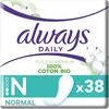 Image de Always Dailies Cotton Protection, Normal, 38 Protège-Slips pour Femme, Idéaux pour Pertes Blanches, Voile Supérieur 100% Coton Biologique, Sans Colorant et Sans Parfum