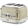 Image de Ariete Vintage 4 Slices Toaster 156, Grille-Pain avec 6 Niveaux de Grillage, Éjection Automatique, Fonction Décongélation, Tiroir Ramasse-Miettes Amovible, Corps en Acier Inoxydable, 1600W, Beige