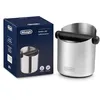 Image de De'Longhi Bac à Marc de Café DLSC084, Acier Inoxydable, Base en Caoutchouc Antidérapante, Très Stable, Barre de Frappe Amovible en Métal, Revêtement Caoutchouc pour un Entretien Facile, Diamètre 51mm
