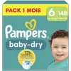 Image de Pampers Baby-Dry, Taille 6, 148 Couches, 13-18kg, Une nuit jusqu'à 100% sans fuites avec la Poche Stop & Protect à l’arrière de la couche, Pack 1 Mois