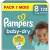 Image de Pampers Baby-Dry, Taille 8, 120 Couches, 17kg+, Une Nuit Jusqu’À 100% Sans Fuites, Pack 1 Mois