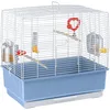 Image de Ferplast Cage rectangulaire pour oiseaux exotiques et canaris REKORD 3, livrée avec accessoires et mangeoire tournante, métal robuste vernis blanche et bac en plastique Bleu, 49 x 30 x h 48,5 cm
