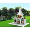 Image de Barbecue fixe charbon - En pierre - Avec hotte, plan de travail et porte-bûche - GLASGOW