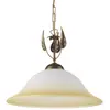 Image de ONLI - Lampe à suspension en métal marron avec nuances dorées. Cloche en verre ivoire satiné nuancé ambre