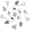 Image de ONLI - Plafonnier 5 bras en métal blanc avec nuances argent. Abat-jours en verre blanc satiné