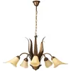 Image de ONLI - Lustre 5 bras en métal marron avec nuances dorées et verres ambre