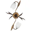 Image de ONLI - Plafonnier 2 lumières en métal marron avec nuances dorées et verres blancs satinés