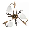 Image de ONLI - Plafonnier 3 lumières en métal marron avec nuances dorées et verres tulipe blancs satinés