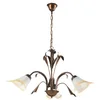 Image de ONLI - Lustre 3 bras en métal marron avec nuances dorées. Verres blancs nuancés ambre