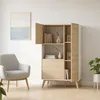 Image de Dmora - Buffet Haut buffet de salon moderne à 3 portes, 81x43h135 cm, chêne et blanc
