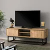 Image de Dmora - Meuble TV Themis, Buffet de salon, Armoire basse pour TV, Base murale de rangement, 140x40h50 cm, Noir et Chêne