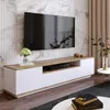 Image de Dmora - Meuble TV Sinope, Buffet de Salon, Armoire Basse pour TV, Base Murale de Rangement, 180x45h45 cm, Chêne et Blanc
