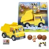 Image de Bluey Dump Truck BLY96000 Camion à ordures avec Figurine ami, Comprend des Autocollants, 2 alertes et 3 rochers en Plastique pour Votre Aventure, célèbre