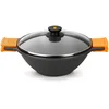 Image de BRA Efficient | Wok/Faitout Concave 28 cm, avec Couvercle en Verre, Anses en Silicone