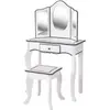 Image de WOOMAX Coiffeuse pour Fille Blanche et Grise avec Tabouret et Miroir, Jouets en Bois, Maquillage pour Filles, 85389