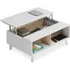 Image de Habitdesign Modèle Zaiken Plus Table basse relevable Blanc brillant et chêne canadien, dimensions : 100 x 38/48 x 68 cm (l x H x P).