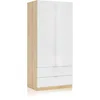 Image de Habitdesign Armoire avec 2 portes et 2 tiroirs, 81 x 180 x 52 cm (l x H x P) Couleur Blanc « Artik » et chêne canadien