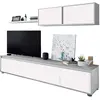 Image de Habitdesign Modèle Alida Meuble de salon moderne, modules de salle à manger, finition Blanc « Artik » et gris ciment, dimensions : 200 x 43 x 41 cm (l x H x P).