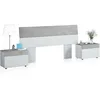Image de Habitdesign Tekkan Tête de lit avec 2 tables de chevet 298 x 96,5 x 40 cm (l x h x p) Blanc/gris ciment