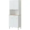 Image de Habitdesign Modèle Kira Meuble d'appoint de cuisine 4 portes + 1 tiroir Finition blanche « Artik » et chêne canadien, dimensions : 186 x 72 x 40 cm (H x l x P).