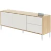 Image de Habitdesign Modèle Brooklyn Meuble TV 2 Portes et 2 tiroirs Finition chêne Canadien et Blanc « Artik », Dimensions : 130 x 47 x 41 cm (l x H x P).