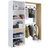 Image de Habitdesign Armoire 2 tringles 4 étagères 1 tiroir 187 x 158 x 40 cm (H x l x P x P) - Dressing réversible Blanc « Artik » et chêne