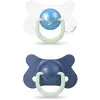 Image de Suavinex, Set de 2 Sucettes Phosphorescentes. Brille dans le noir. Sucettes Symétriques en Silicone. Night&Day. Sucette 4-18 Mois, Baleine Bleu, 2 Unités