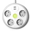 Image de FAMATEL Multiprise Ronde 4 Prises + 2 Prises USB + Interrupteur | Câble de 3 m | avec TT | 16 A | 250 V | Blanc | Prise USB à Charge Rapide | Protection Contre Les surtensions
