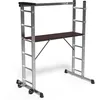 Image de VOUNOT® Échafaudage Aluminium 3 en 1 Échelle Stable Multifonction avec Plateforme de Travail : 120 x 40cm Charge Max 150KG 6 Postions Échafaudage Mobile sur Roues avec Support à Outils Argenté