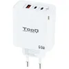 Image de TOOQ TQWC-GANQC2PD65WT - Chargeur Mural à 3 Ports avec Technologie GaN, 2 Ports PD USB-C et 1 Port QC USB-A 65W, Couleur Blanche
