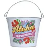 Image de FIESTAS GUIRCA | Seau Métallique Aloha Réutilisable (19x23 cm) - Décoration de Table pour Fêtes d'Été et de Graduation - Idéal pour Thématiques Hawaïennes et Célébrations - Blanc
